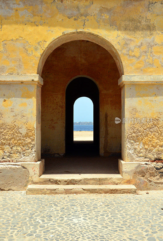 No doors at old government palace, Dakar on the horizon - Island of Gorée, Dakar, Senegal